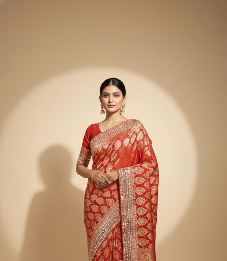 Scarlet Brocade Royale Saree (AT-0082 R-2)