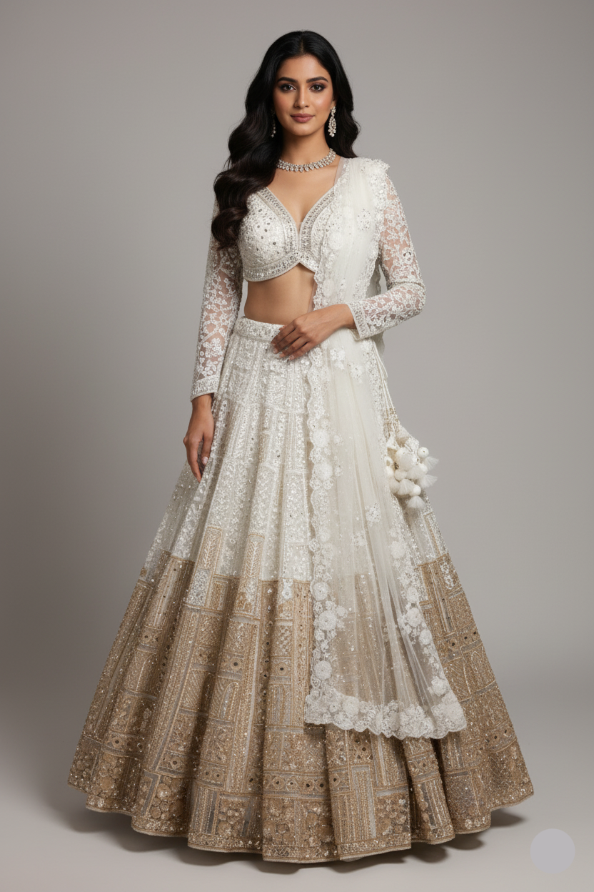 Ivory & Gold Ombre Embroidered Lehenga ( NCN-18042 D-5)