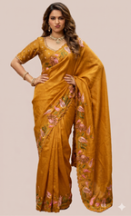 Crimson Red Silk Saree with Figural Bird Embroidery (1817 GS-28)