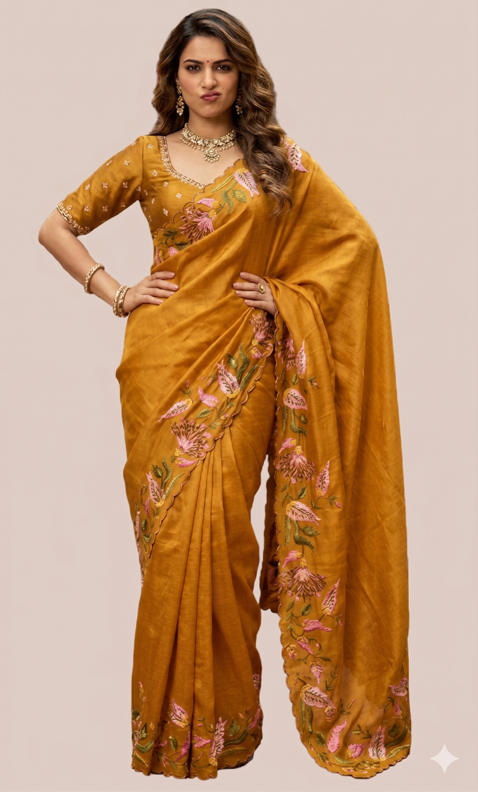Crimson Red Silk Saree with Figural Bird Embroidery (1817 GS-28)