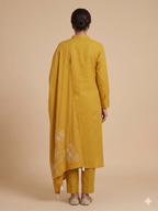 Mustard Floral Embroidered Kurta Set