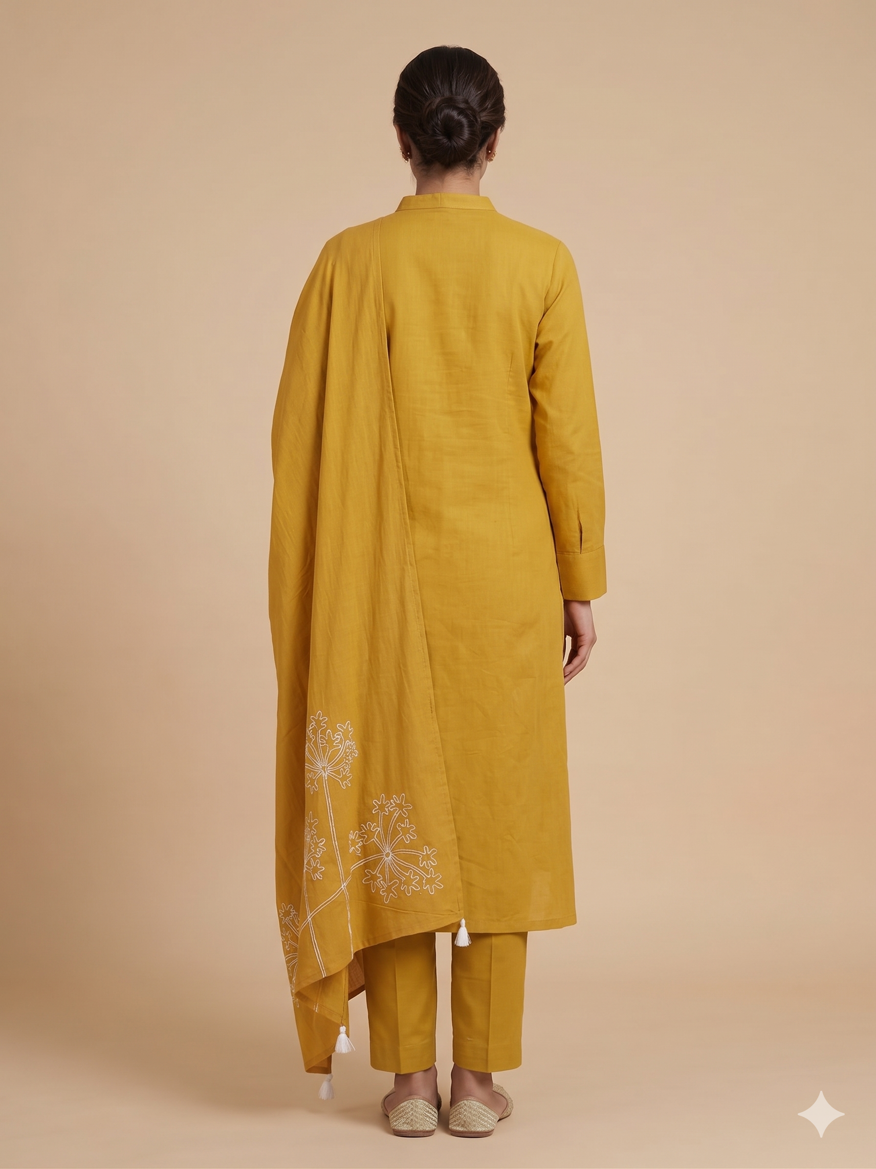 Mustard Floral Embroidered Kurta Set