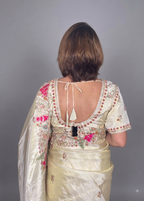 Floral Beige Gold Silk Saree