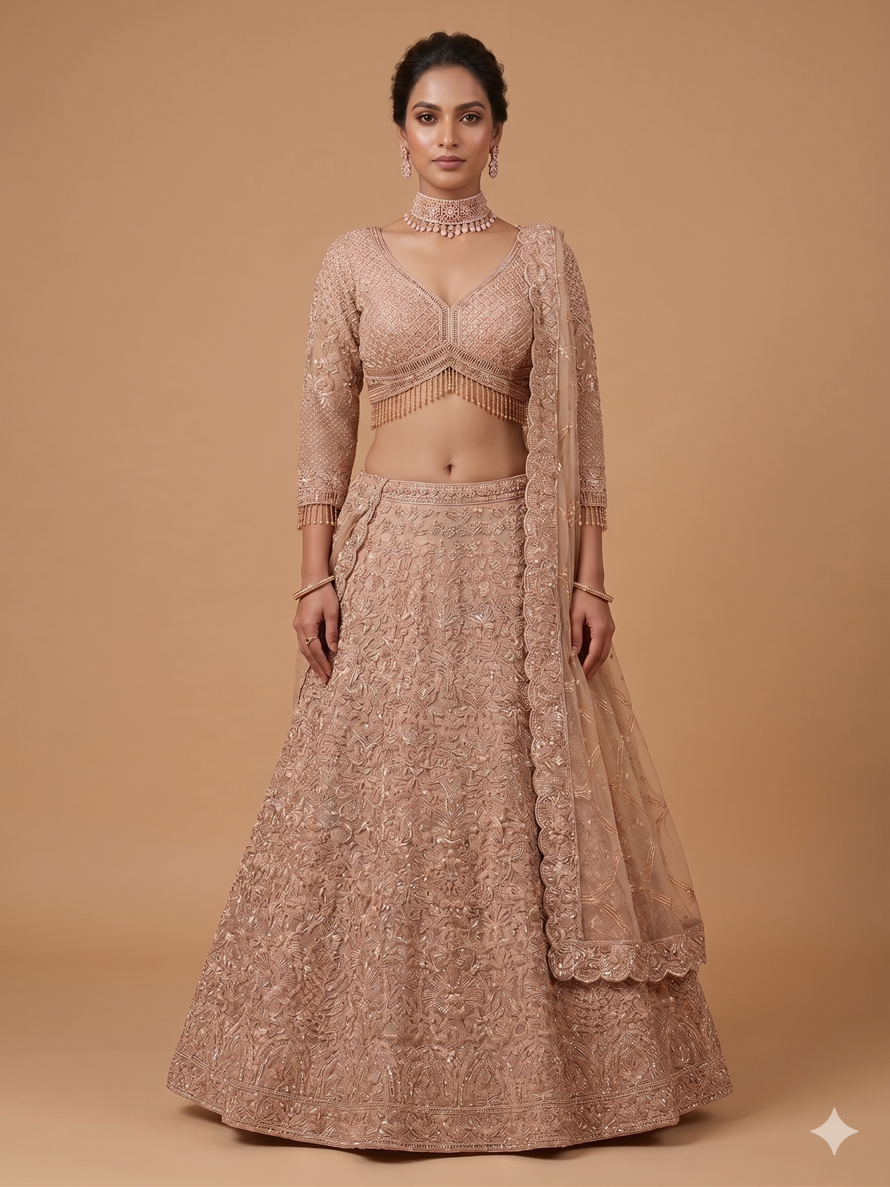 Exquisite Rose Gold Embellished Lehenga Set Main image
