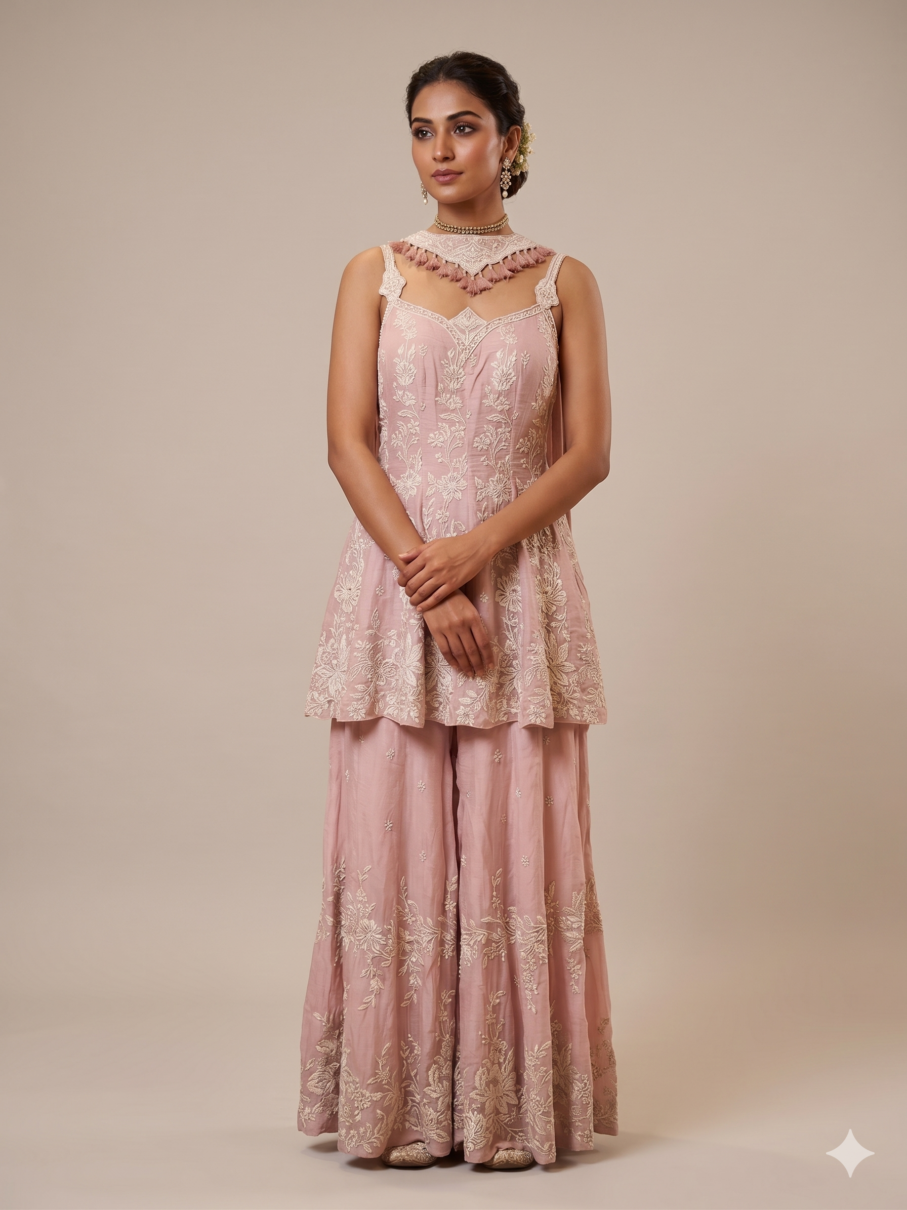 Pearl Embroidered Georgette Sharara Set