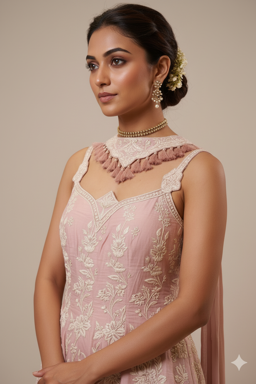 Pearl Embroidered Georgette Sharara Set Secondary image