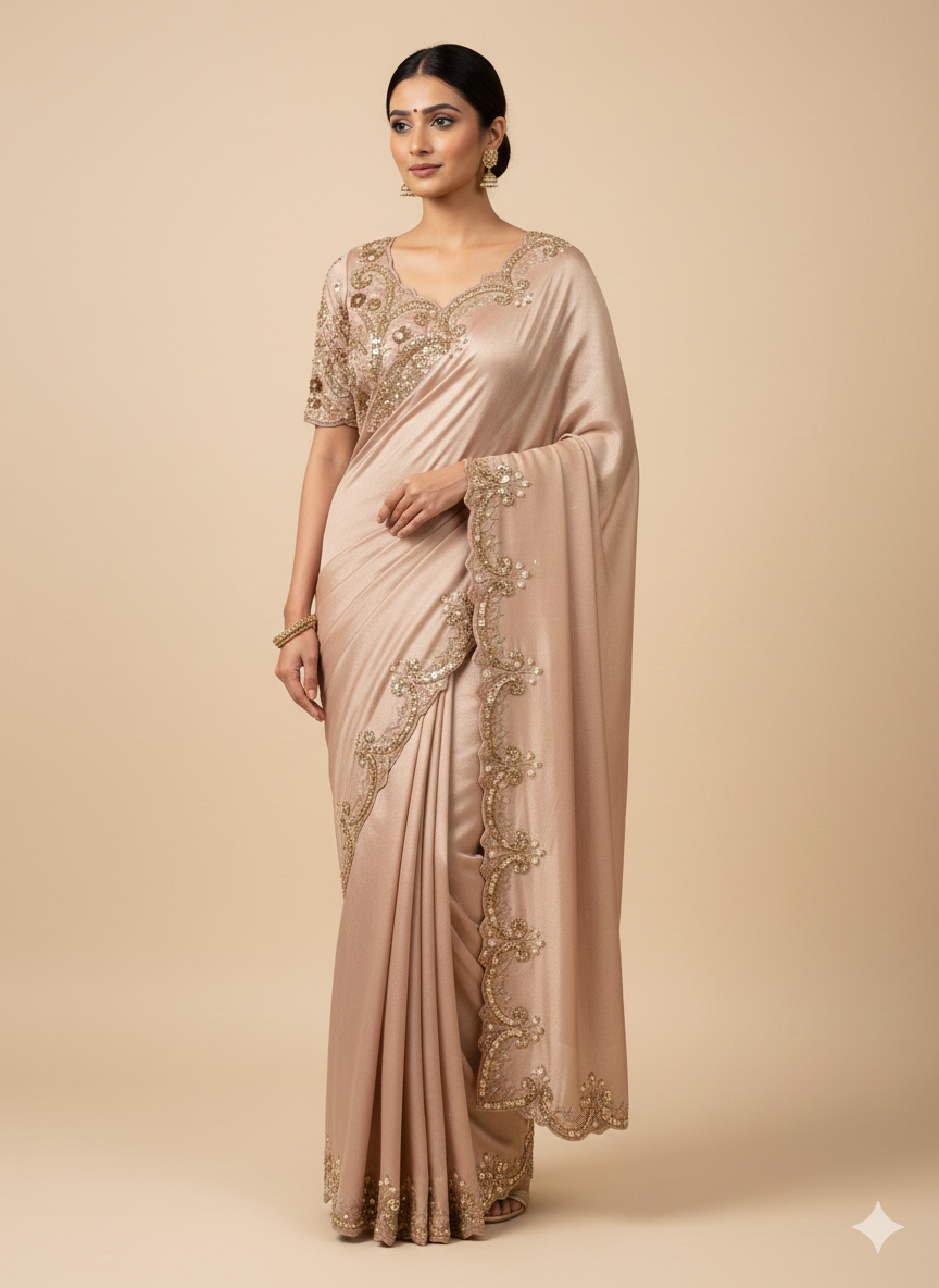 Champagne Scalloped Silk Drape Main image