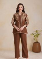 Embroidered Button-Down Kurti & Trouser Set