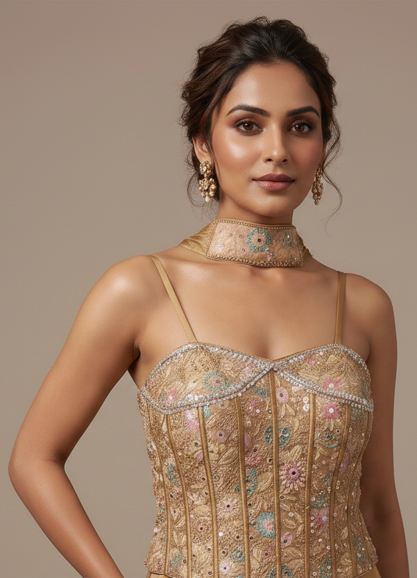 Ethereal Gold Cord-Set Style Lehenga