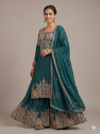 Teal Radiance Embroidered Sharara Set