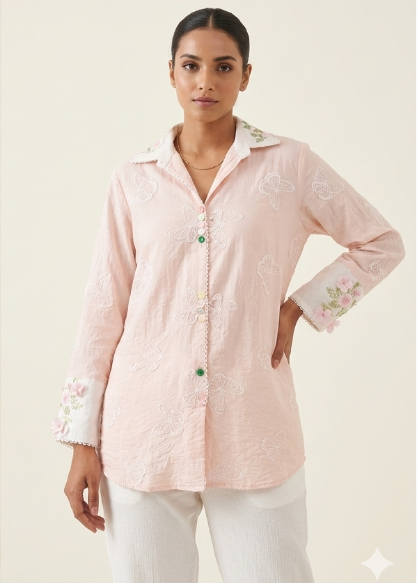 Blush Butterfly Embroidered Co-ord Set