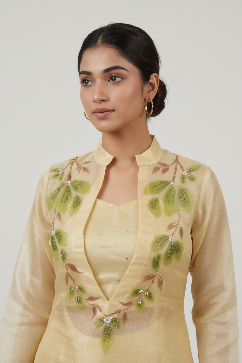 Soft Gold Organza Three-Piece Set Secondary image