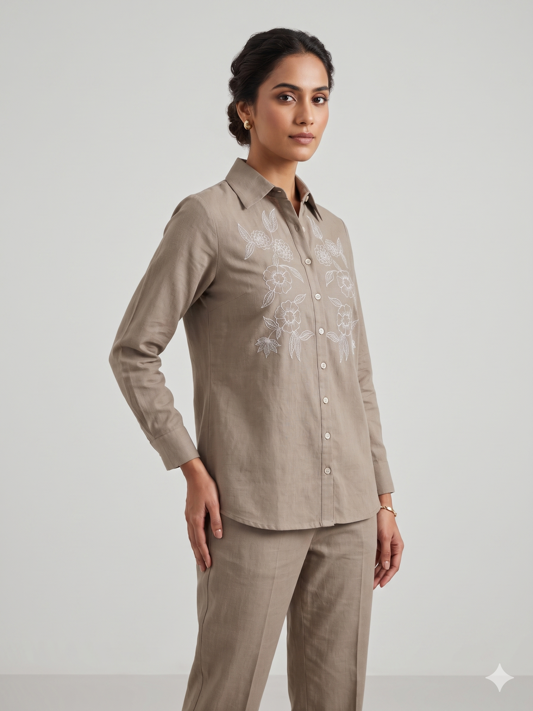 Floral-Embroidered Shirt & Trouser Set Main image