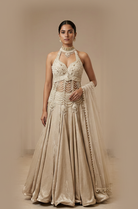 Pearl Petal Halter Lehenga Main image