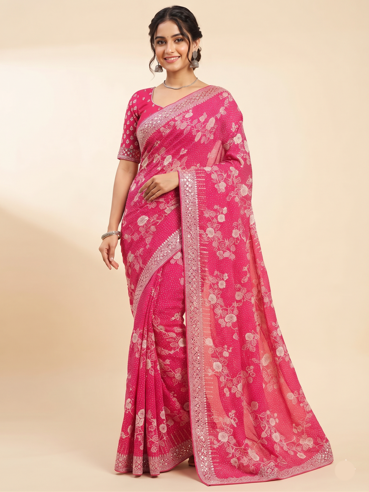 Pink Floral Vine Saree