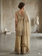 shop Gold Tissue Silk Kurti Palazzo Set with Zardosi Work for Evening Wear