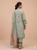 Pastel Floral Printed Suit with Crochet Lace Work