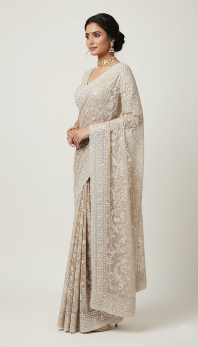 Silver Mist Fully Embroidered Saree (1684 GS-102)