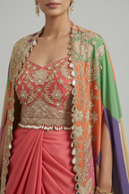 Embroidered Dhoti Skirt & Cape Set
