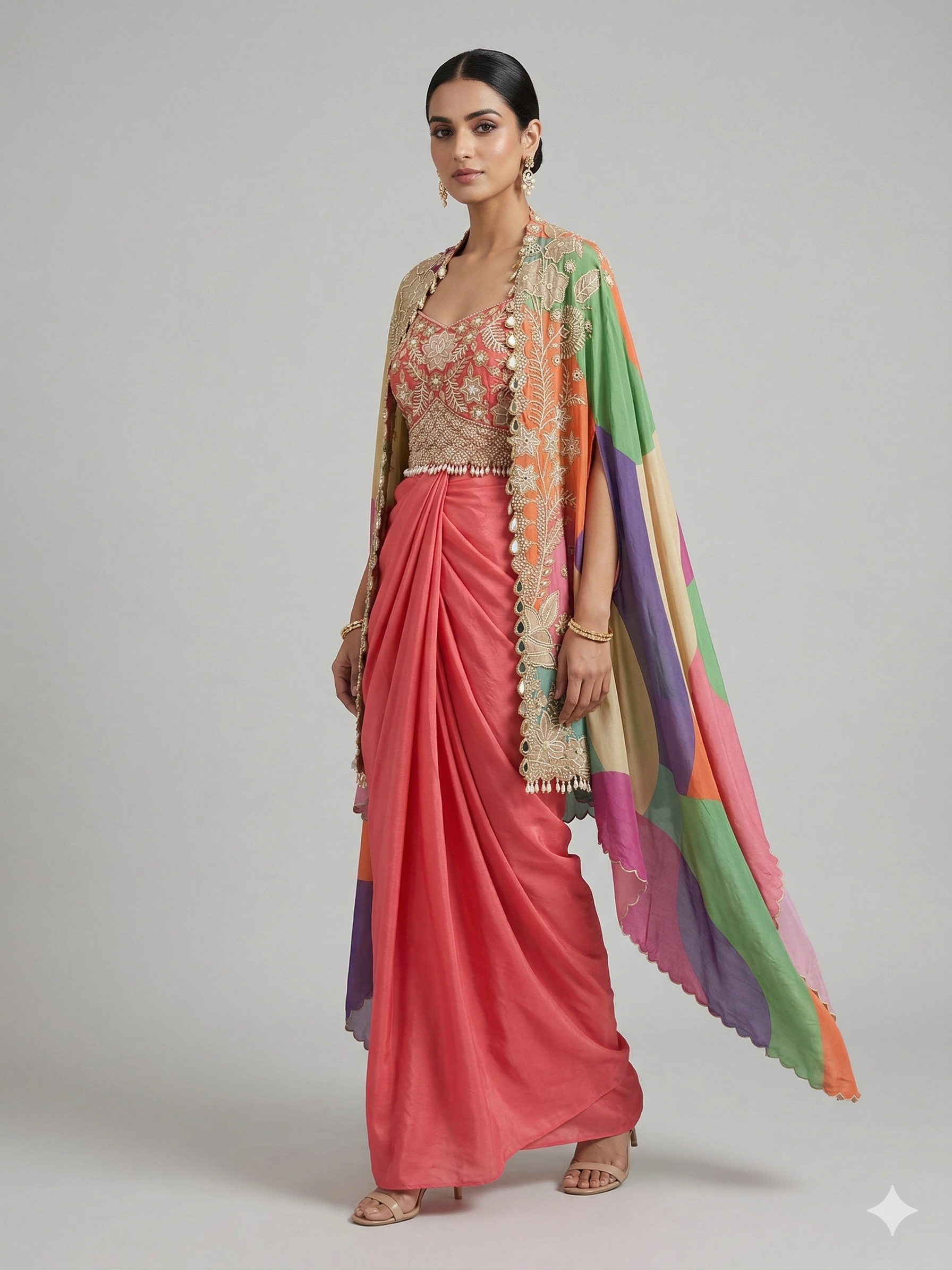 Embroidered Dhoti Skirt & Cape Set