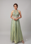 Sage Green Metallic Halter-Neck Gown