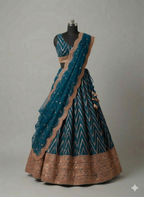 Ruby Red Chevron Silk Lehenga Set with Brocade Border (1036 GA-39)