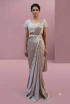 Pearl Embroidered Pleated Drape Saree
