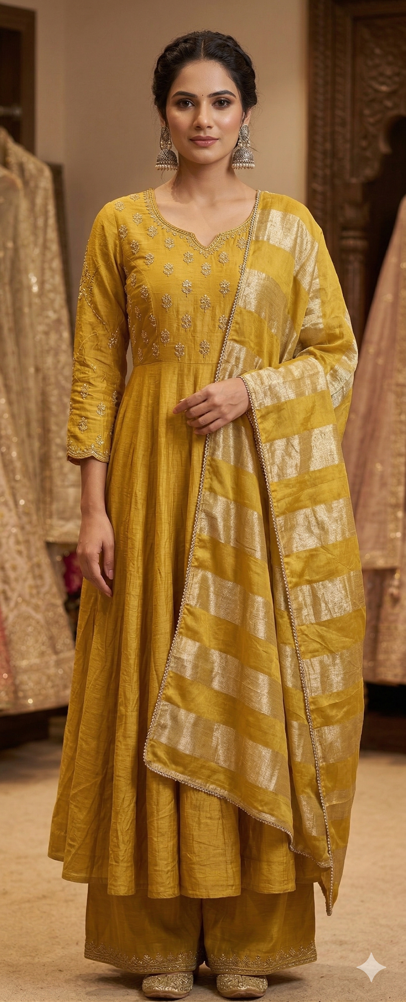 Radiant Mustard Silk Anarkali Set Main image