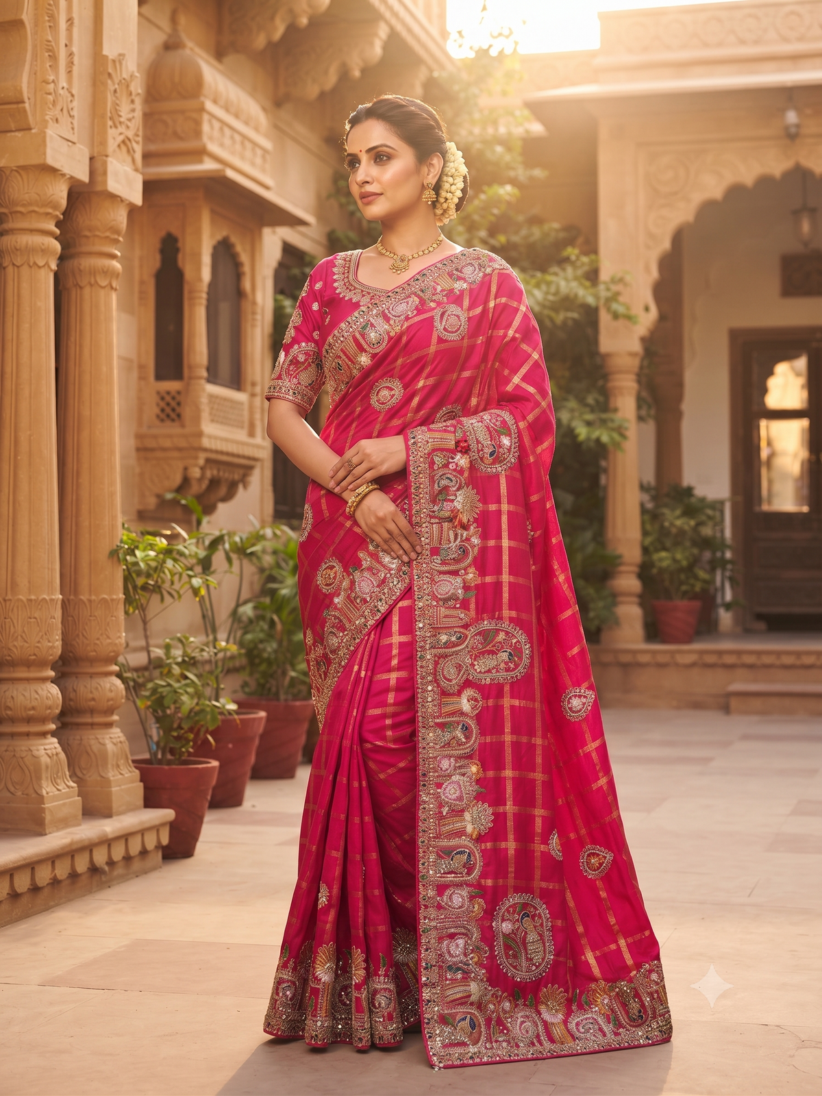 Red Coral Paisley Embroidered Saree
