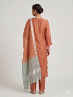 Rust Chanderi Embroidered Suit Set