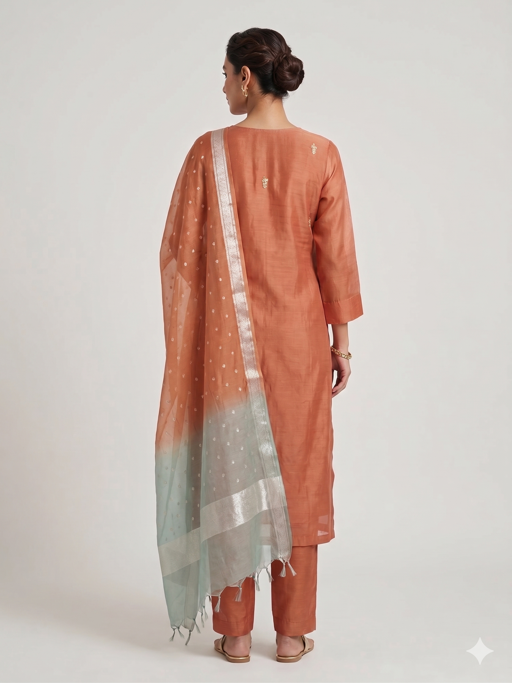Rust Chanderi Embroidered Suit Set