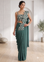 Embroidered Cutwork Pre-Draped Saree