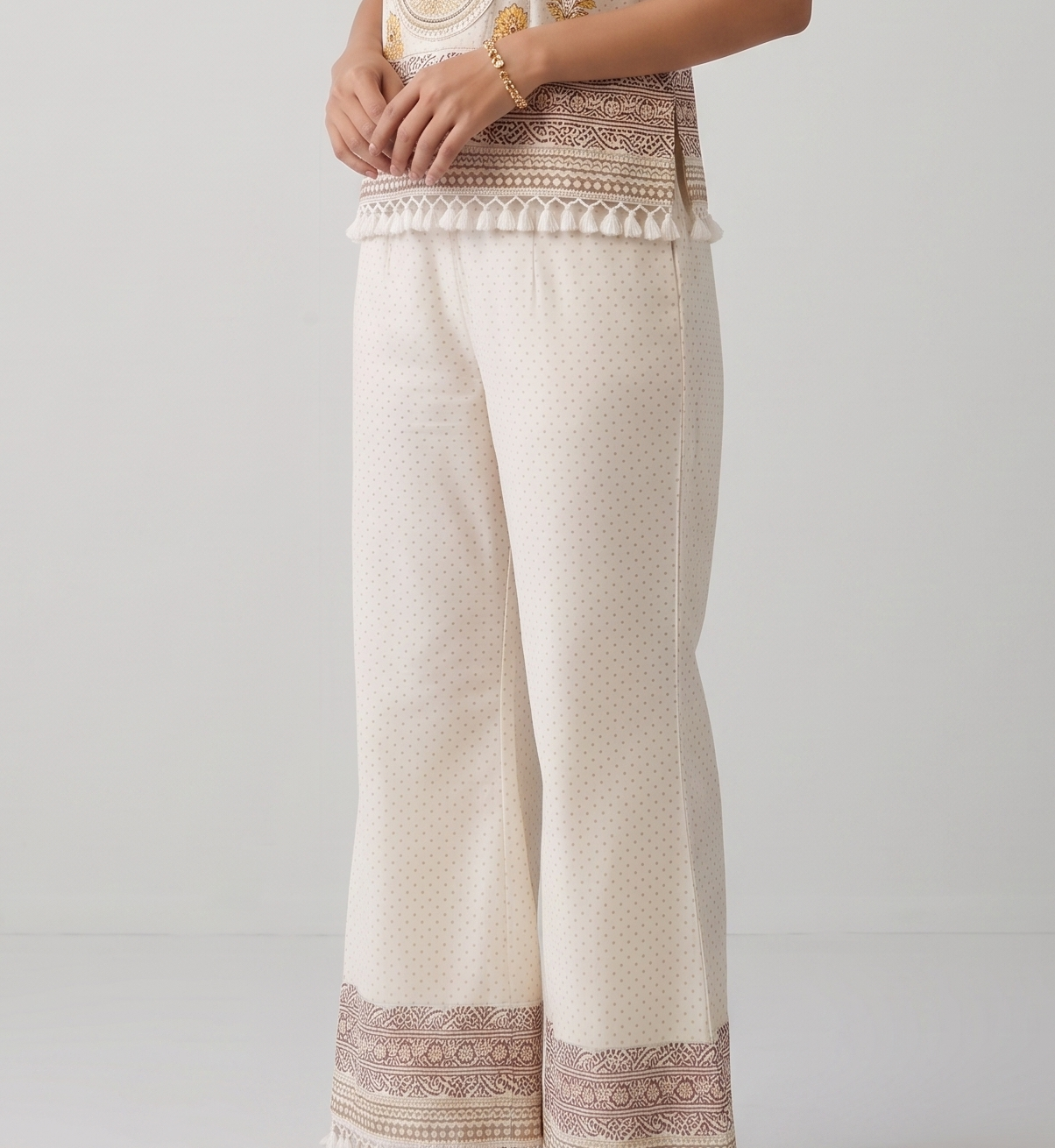 Ivory Floral Print Tunic & Palazzo Set