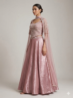Cape-Style Embroidered Silk Lehenga