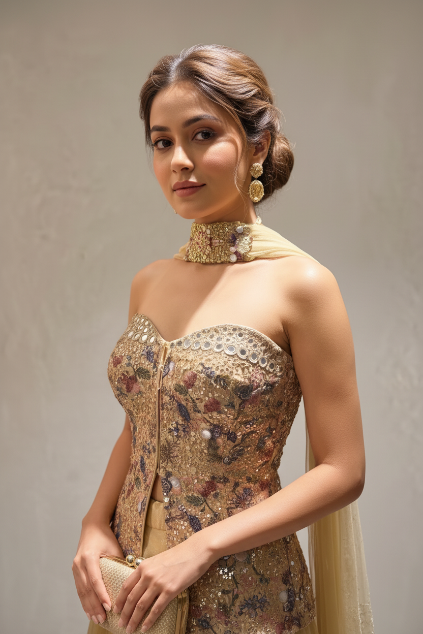 Sequin Corset Blouse-Lehenga Set Secondary image