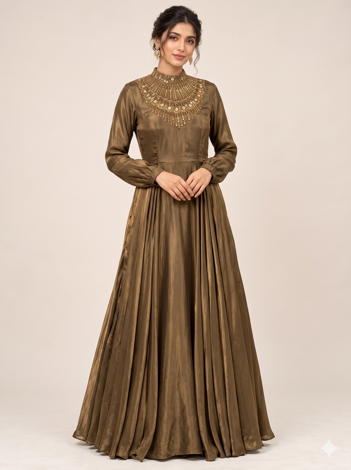 Metallic Antique Bronze Draped Gown Main image