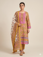 Mustard Floral Lace Kurta Set