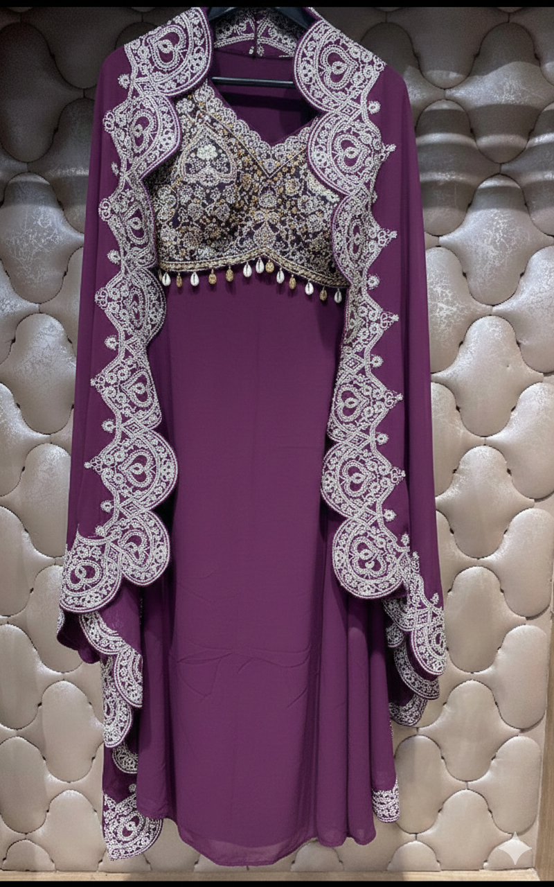 Cape-style Fusion Set with Dhoti-Pleated Skirt (5230 GA-21)