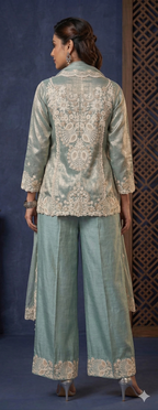 Ethereal Sage Silk Palazzo Set