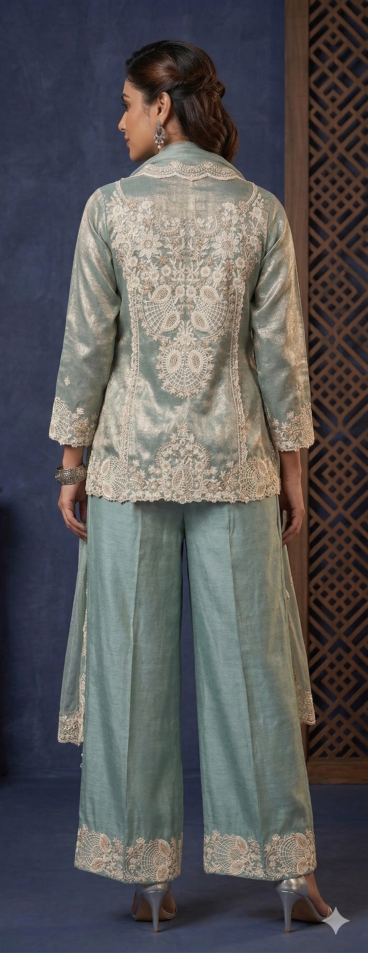 Ethereal Sage Silk Palazzo Set