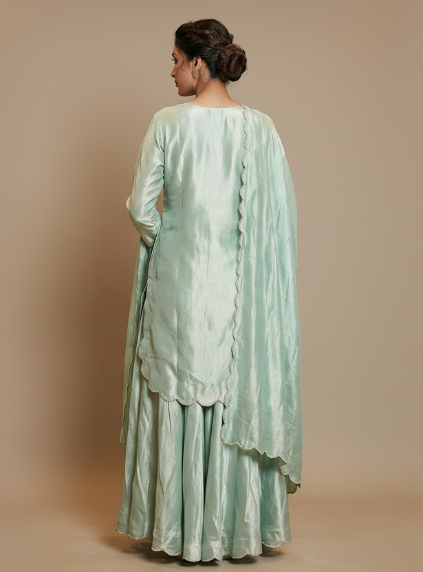 Elegant Seafoam Scalloped Sharara Set