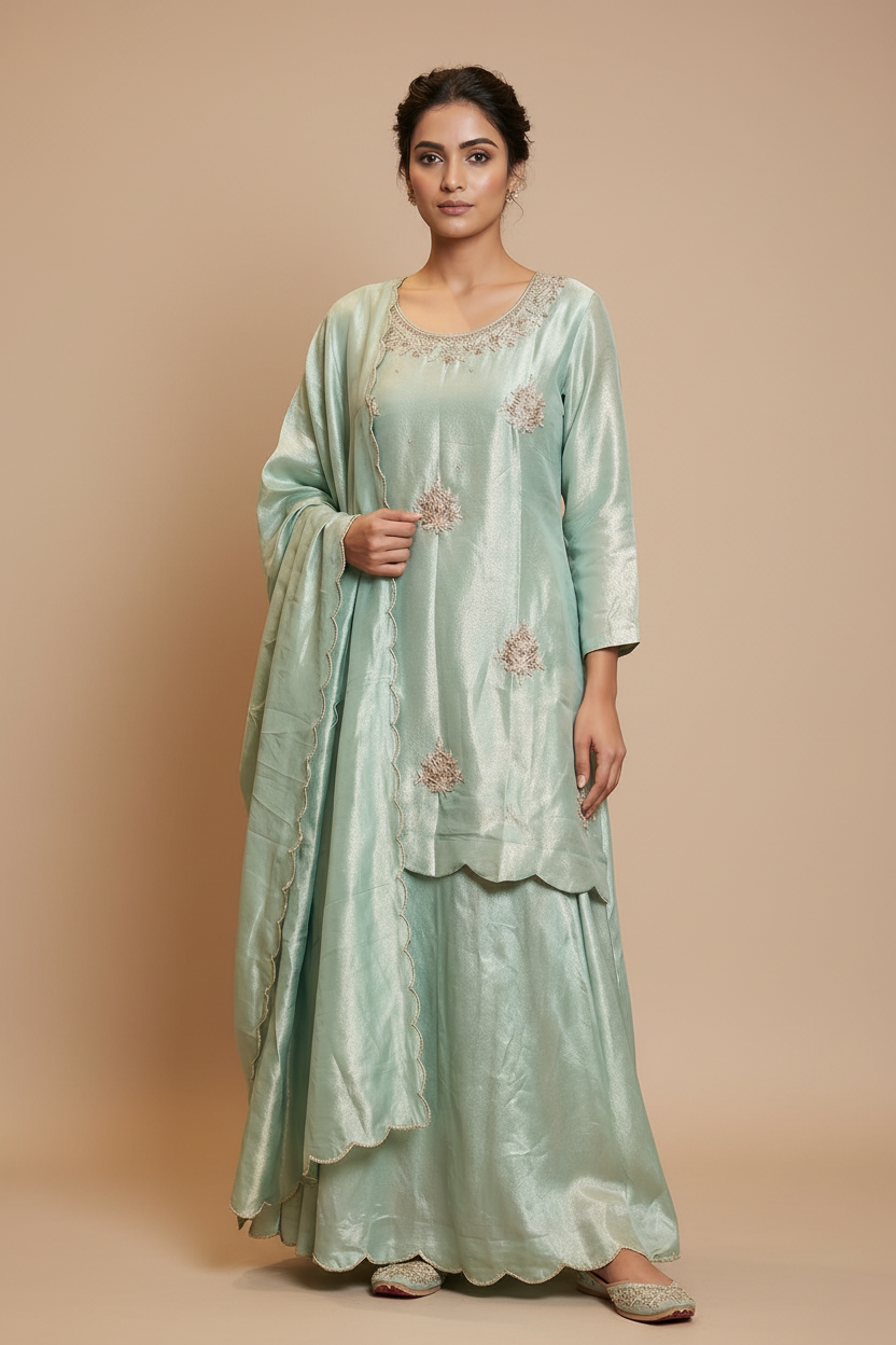 Elegant Seafoam Scalloped Sharara Set Main image