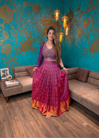 Purple Ikat Print Silk Lehenga Set