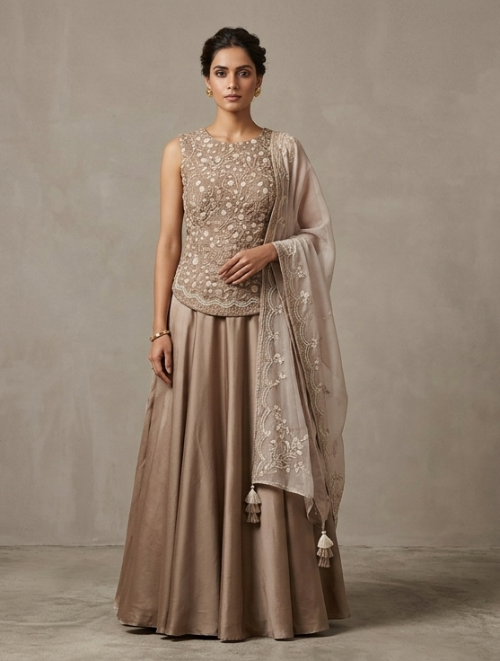 Order Rose-Gold Radiance Indo-Western Set with Pearl Detail Dress for women