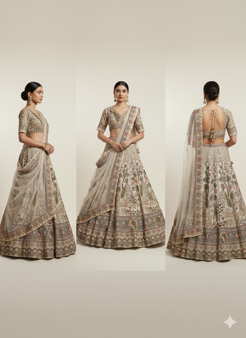 Exquisite Cream Chinnon Lehenga (LH-3131 D-19)