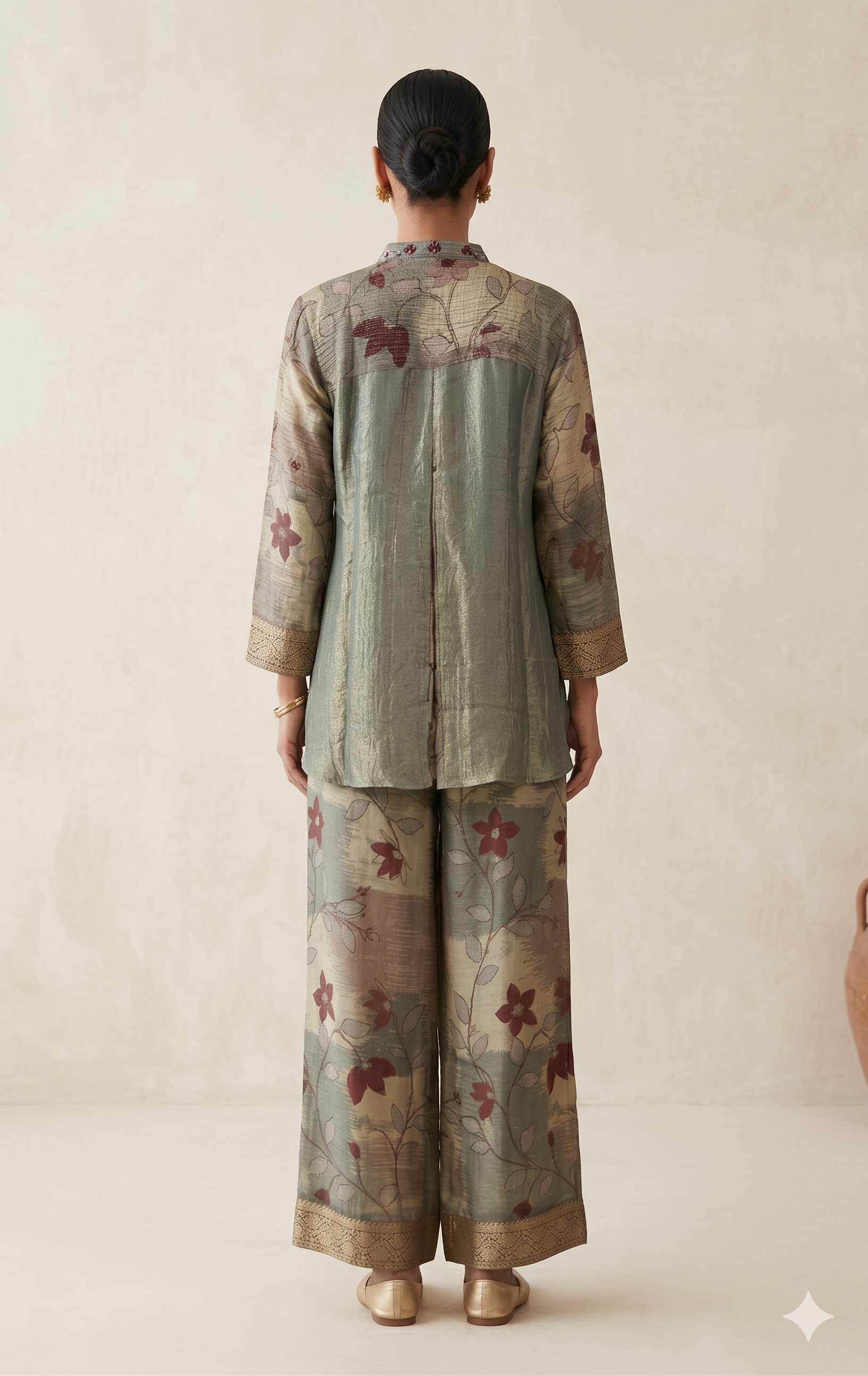 Sage Earth botanical Printed Tussar Silk Co-ord Kurti Set Secondary image