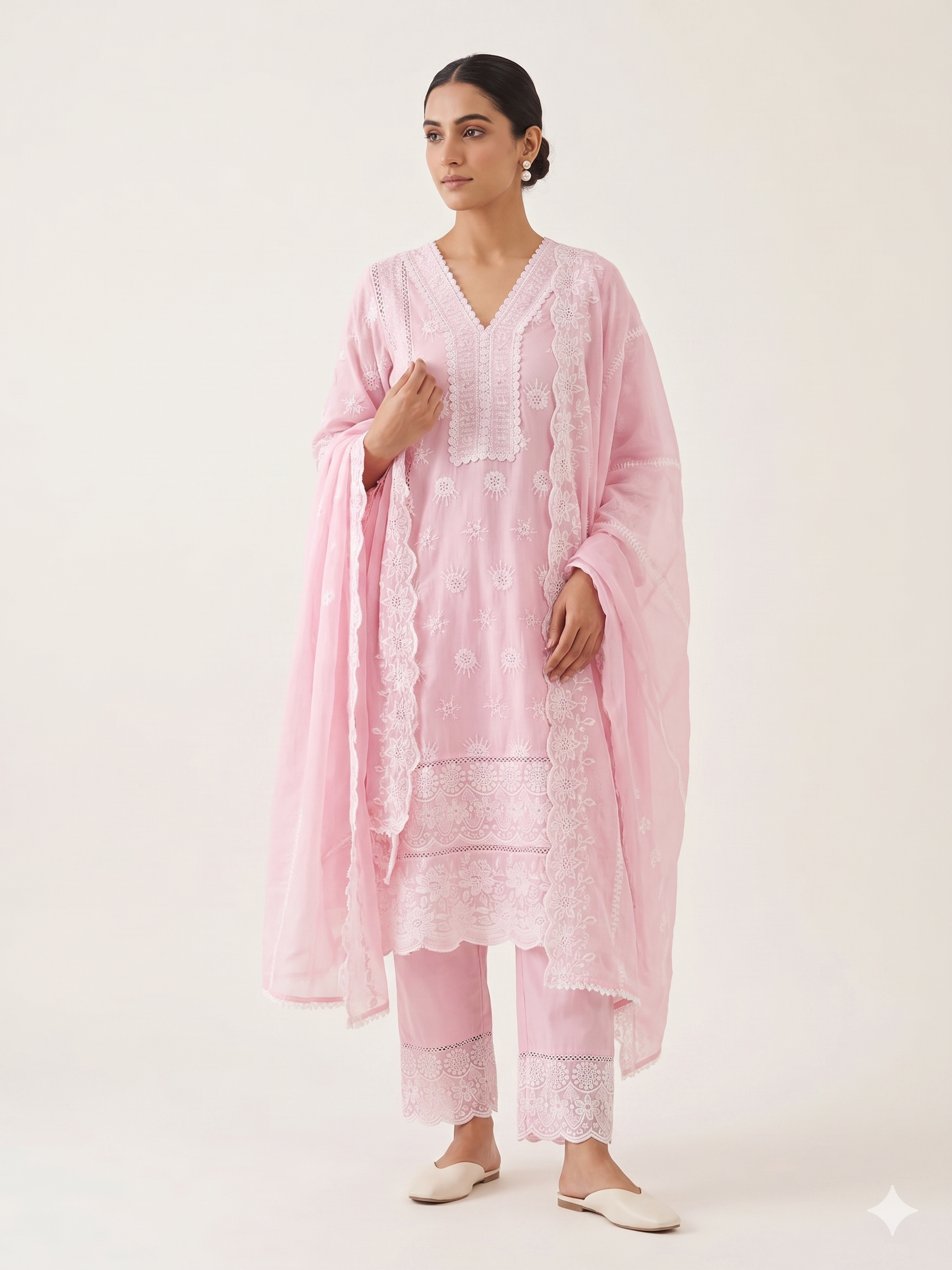 Pastel Chikankari Lace Kurta Set Main image