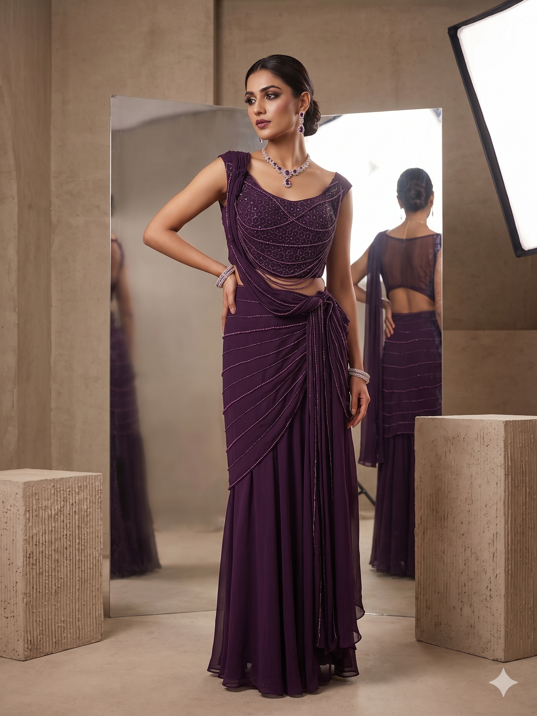 Deep Wine Pre-Stiched Drape Saree