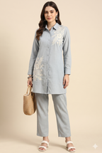 Pastel Pink Embroidered Linen Co-ord Set