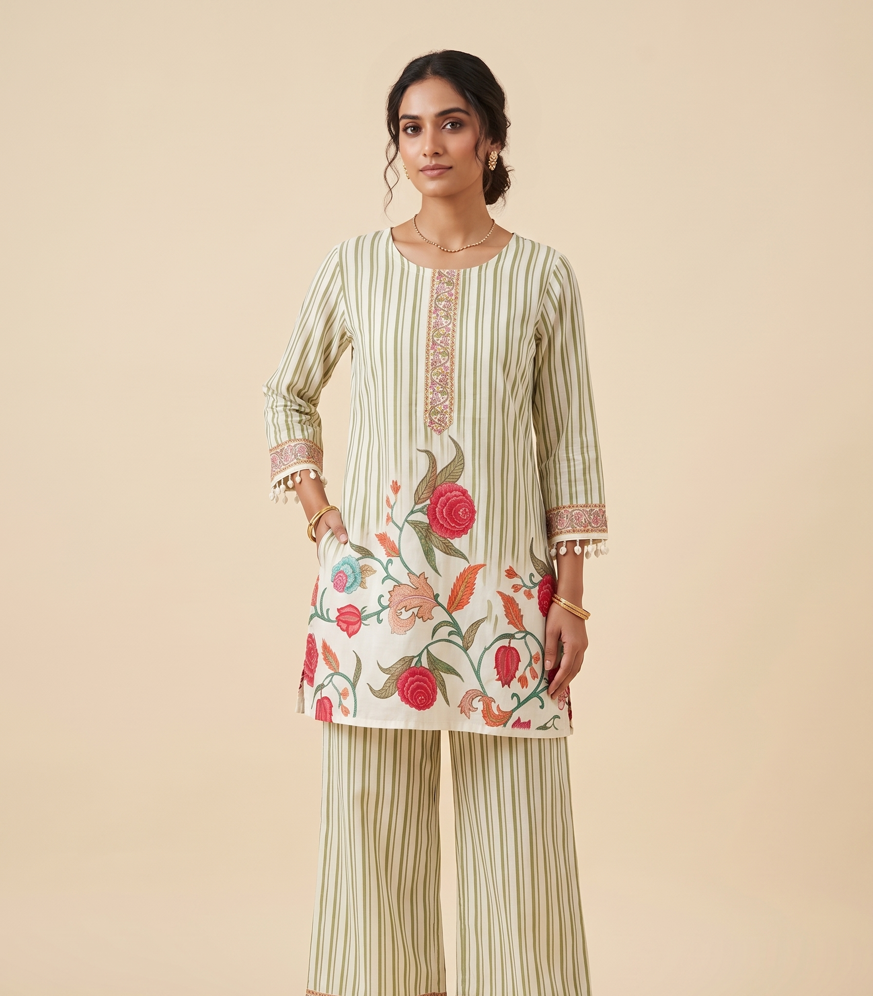 Sage Green Lehariya Printed Co-ord Set Main image